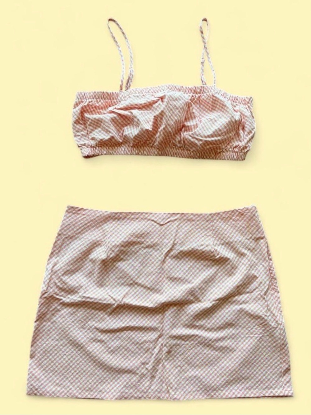 Cotton On Pink Gingham Crop Top and Mini Skirt Set